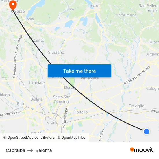 Capralba to Balerna map