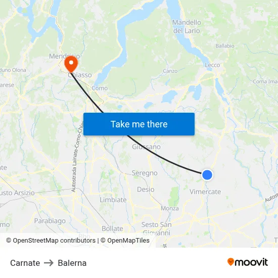 Carnate to Balerna map