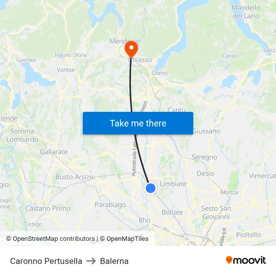 Caronno Pertusella to Balerna map