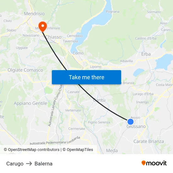 Carugo to Balerna map