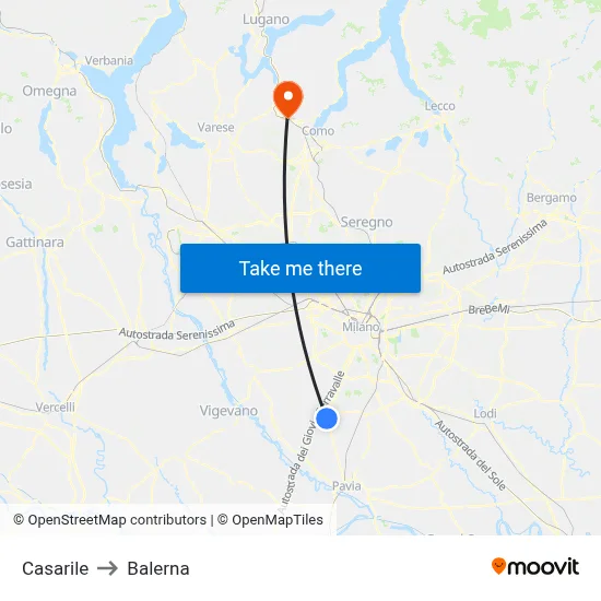 Casarile to Balerna map