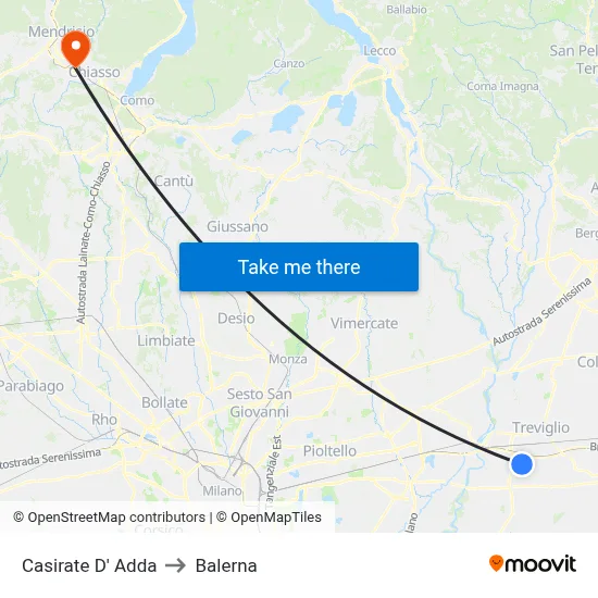 Casirate D' Adda to Balerna map
