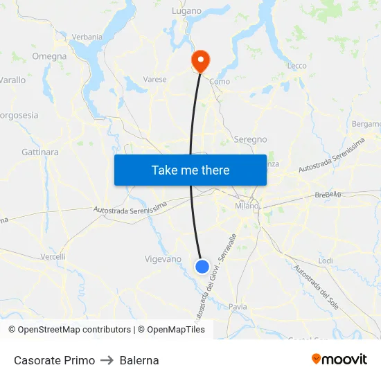 Casorate Primo to Balerna map