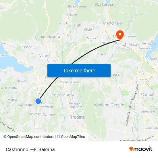 Castronno to Balerna map