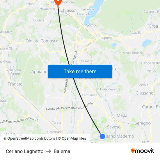 Ceriano Laghetto to Balerna map