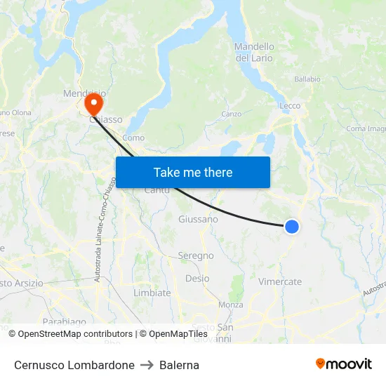 Cernusco Lombardone to Balerna map