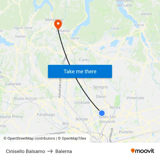 Cinisello Balsamo to Balerna map
