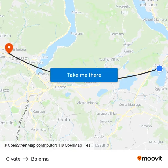 Civate to Balerna map