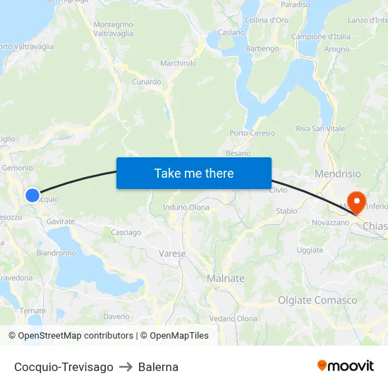 Cocquio-Trevisago to Balerna map