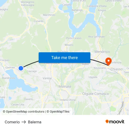 Comerio to Balerna map
