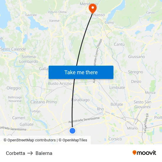 Corbetta to Balerna map
