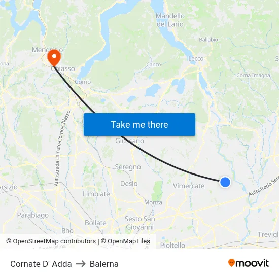 Cornate d'Adda to Balerna map
