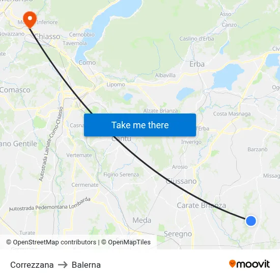 Correzzana to Balerna map