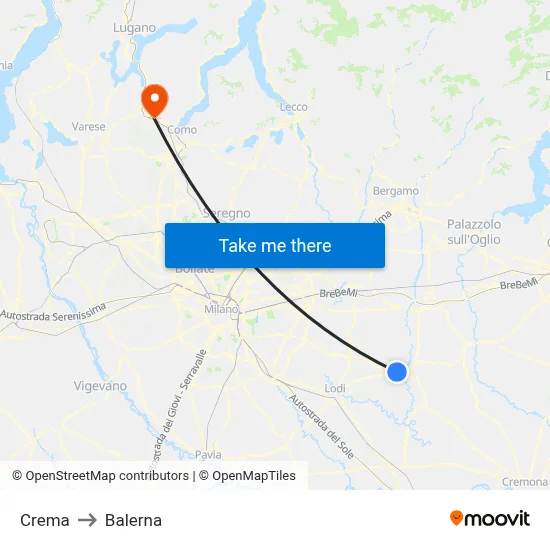 Crema to Balerna map