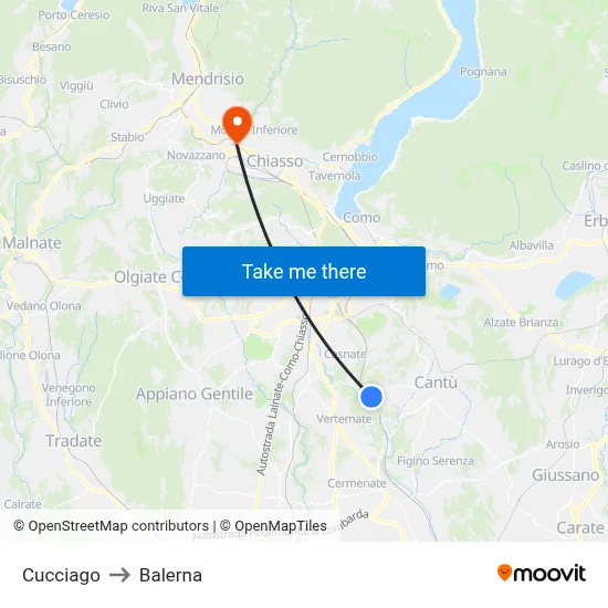 Cucciago to Balerna map
