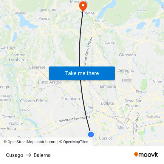 Cusago to Balerna map