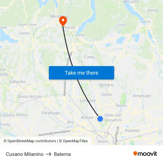Cusano Milanino to Balerna map