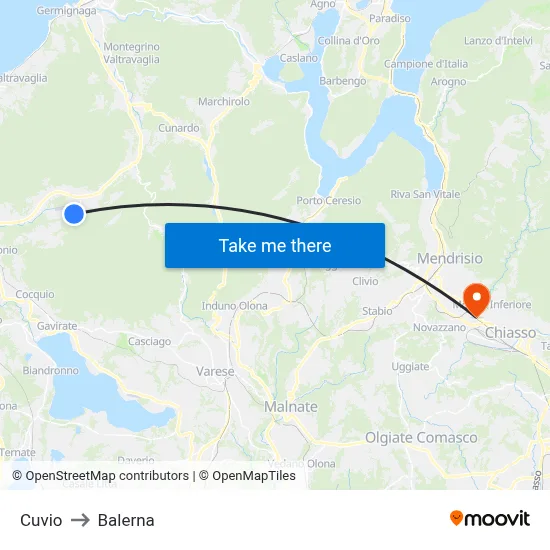 Cuvio to Balerna map