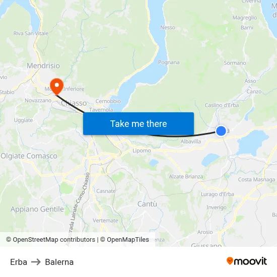 Erba to Balerna map