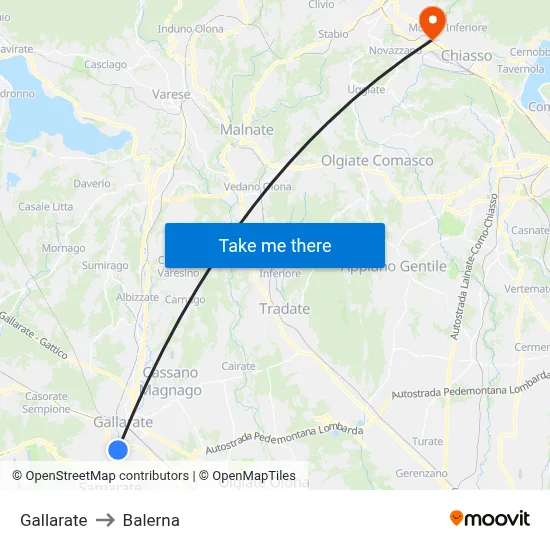 Gallarate to Balerna map