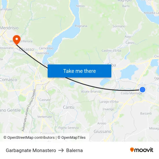Garbagnate Monastero to Balerna map