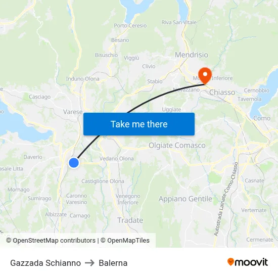 Gazzada Schianno to Balerna map