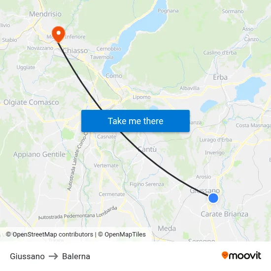 Giussano to Balerna map