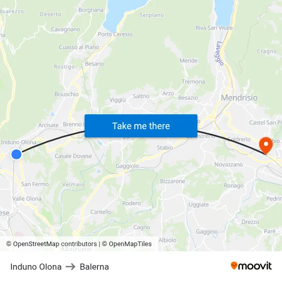 Induno Olona to Balerna map