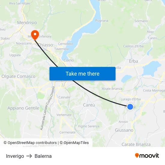 Inverigo to Balerna map