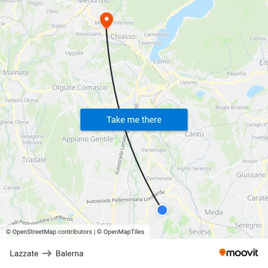 Lazzate to Balerna map