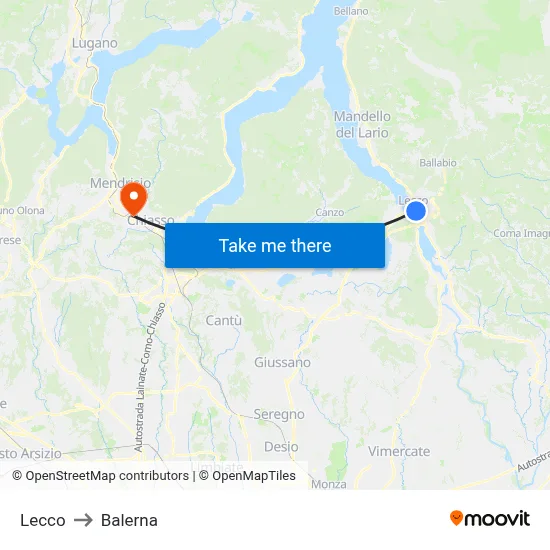 Lecco to Balerna map