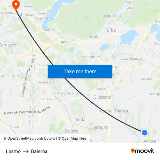 Lesmo to Balerna map