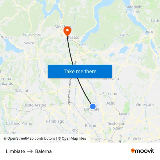 Limbiate to Balerna map