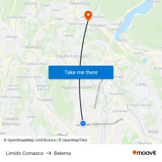 Limido Comasco to Balerna map