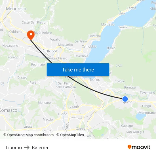 Lipomo to Balerna map