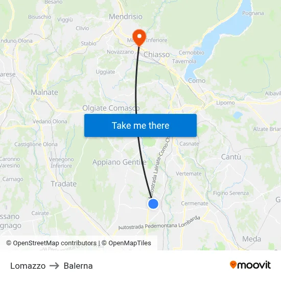 Lomazzo to Balerna map