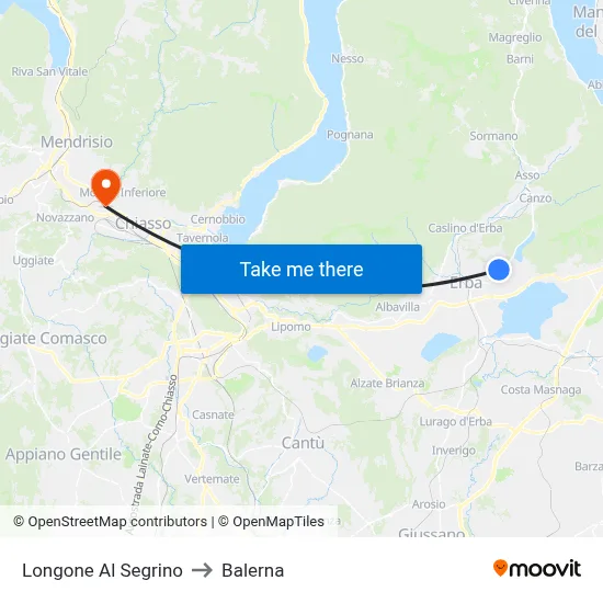 Longone Al Segrino to Balerna map