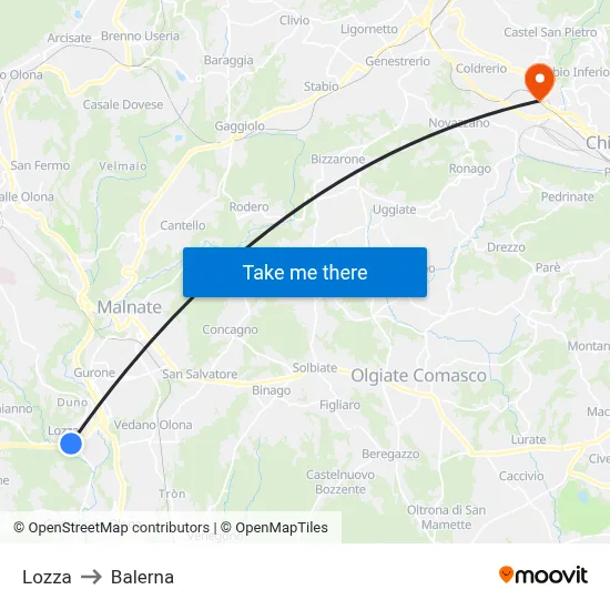 Lozza to Balerna map