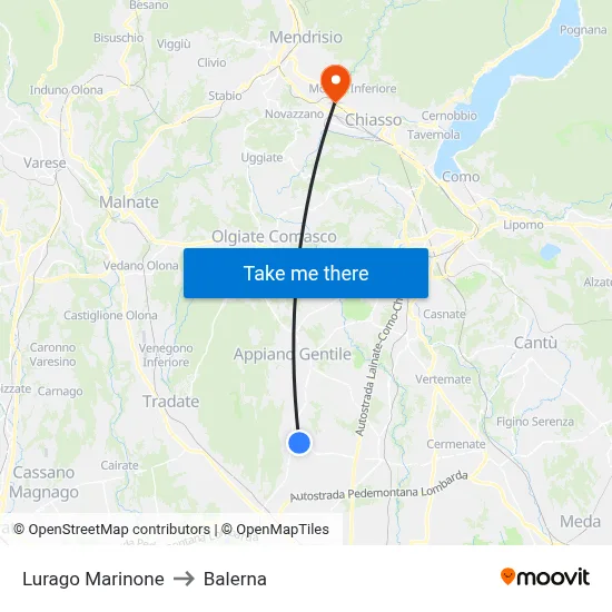 Lurago Marinone to Balerna map