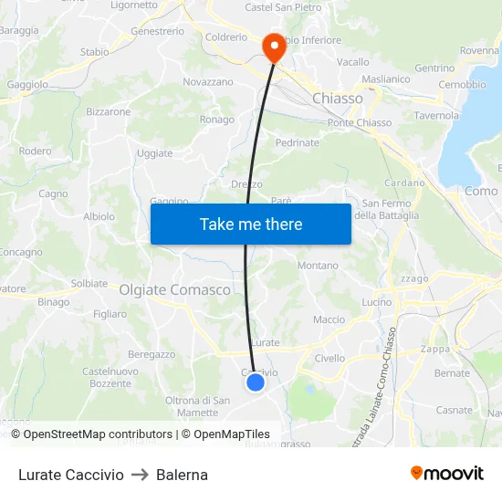 Lurate Caccivio to Balerna map