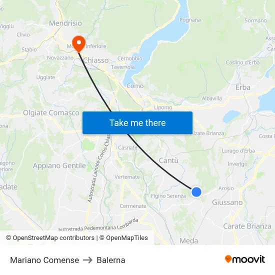 Mariano Comense to Balerna map