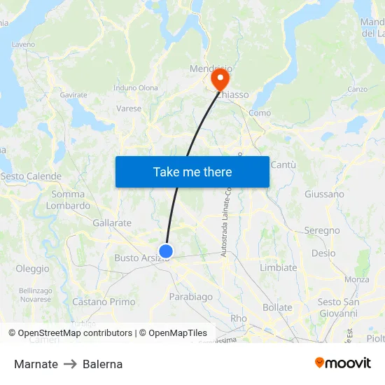 Marnate to Balerna map
