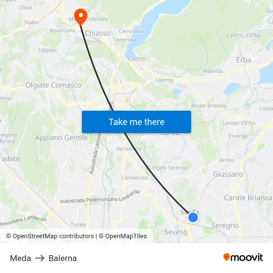 Meda to Balerna map