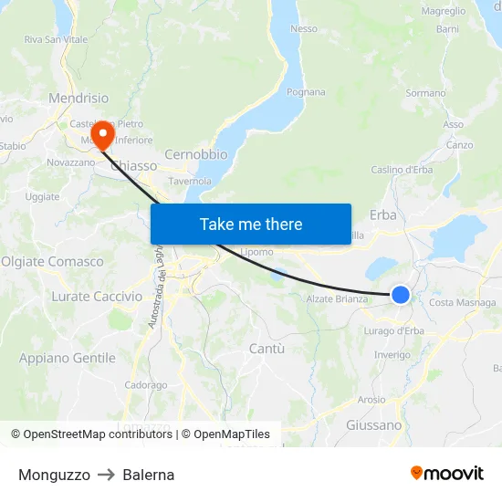 Monguzzo to Balerna map