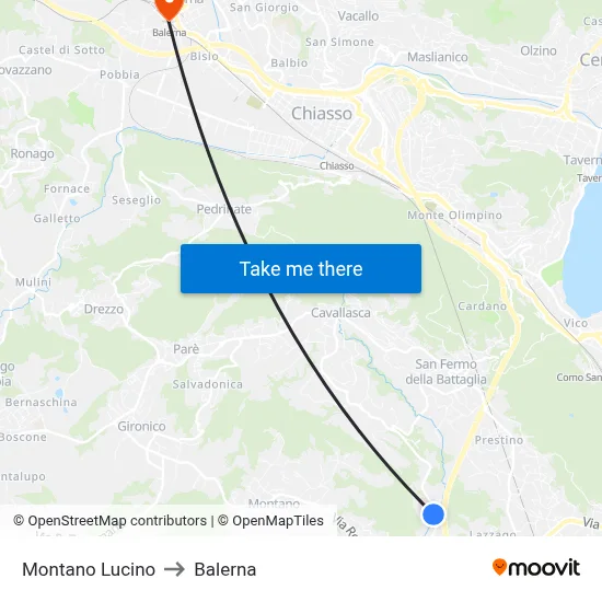 Montano Lucino to Balerna map