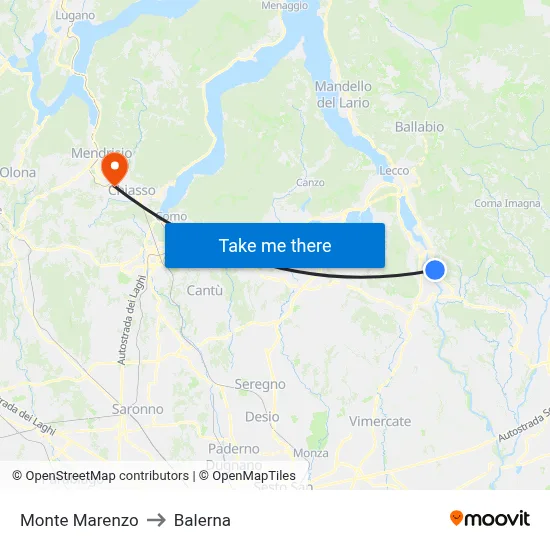 Monte Marenzo to Balerna map