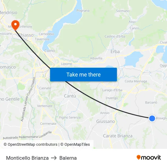 Monticello Brianza to Balerna map