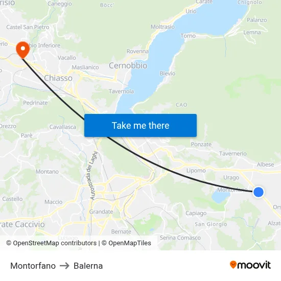 Montorfano to Balerna map