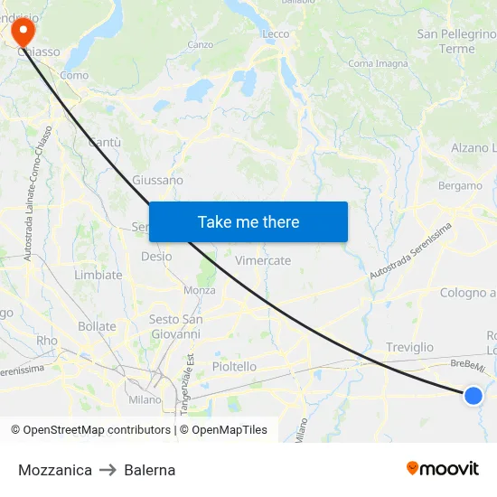 Mozzanica to Balerna map