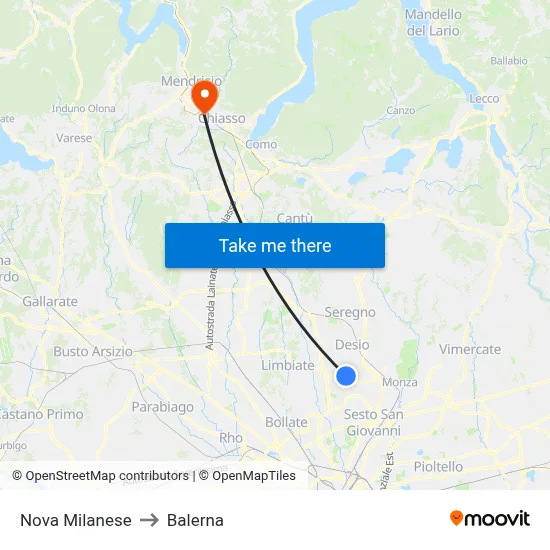Nova Milanese to Balerna map